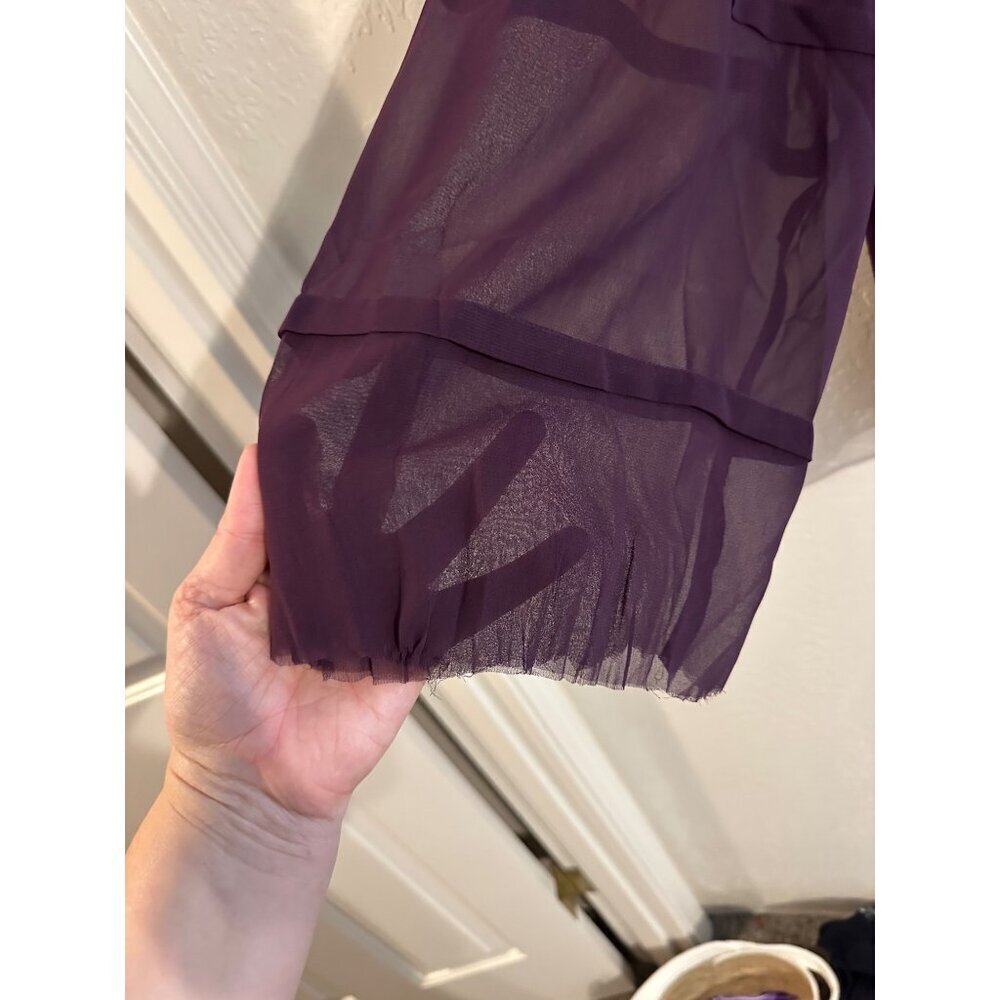 Y Ann Taylor XL Purple Chiffon Tiered Wide Arm Oversized Fairy Tie Blouse - Picture 3 of 10